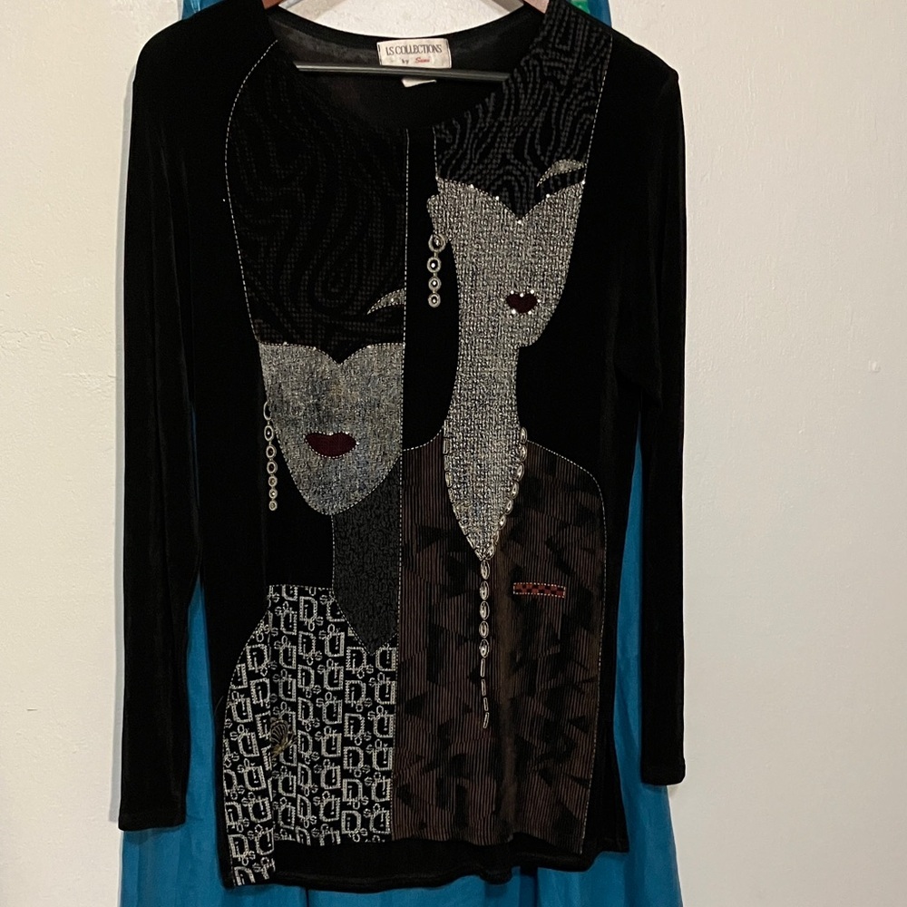 1980’s New Wave mod tunic by Suzu LS Collections two ladies with butterfly S/ M